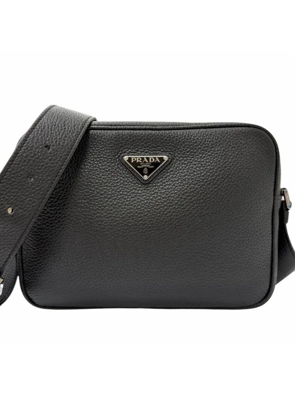 Prada Leather Triangle Logo Plate Crossbody Shoulder Bag Black Recommended